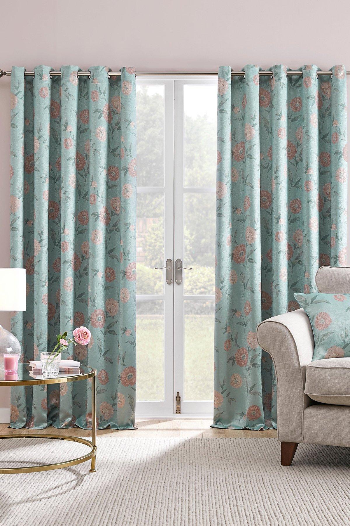 'Dahlia' Self Lined Dim-out Pair of Eyelet Curtains